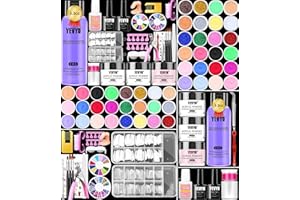 YEVYO Acrylic Nail Kit, Nail Kit for Beginners with Everything, 24 Colors Glitter Acrylic Powder and Liquid Monomer Set, 200 Pcs Nail Tips, 3 Pcs Acrylic Nail Brush for Home DIY Extension Nail Salon