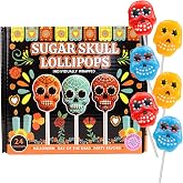 Halloween Sugar Skull Candy Lollipops, 24 Pieces | Fruit Flavored, Dia De Los Muertos, Individually Wrapped, Seasonal Suckers, Day of the Dead, Holiday Snacks