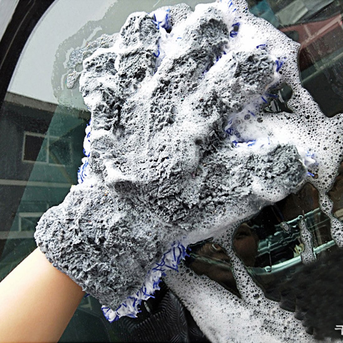 2 Fünf Finger Handschuhe Chenille Mikrofaser Waschen Reinigung Handschuhe für Auto und Motorrad Waschen Trocknen Handtücher Küche Reinigen Fenster Reinigung Farbe in Grau/Blau
