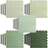 200 Pieces Cocktail Napkin, Sublaga 2-Ply Scalloped Edged Dessert Napkins Folded 5 x 5 Inches Disposable Gradient Color Paper Napkins for Dinner Wedding Birthday Baby Shower Party, Green