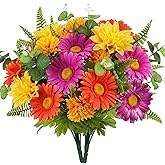 MHMJON 2 Bundles Artificial Flowers for Cemetery Faux Gerbera Daisies Bouquets Fake Silk Flowers Arrangements for Outdoor Decorations Grave Home Table Vase Wedding Party Indoor (15.74'')
