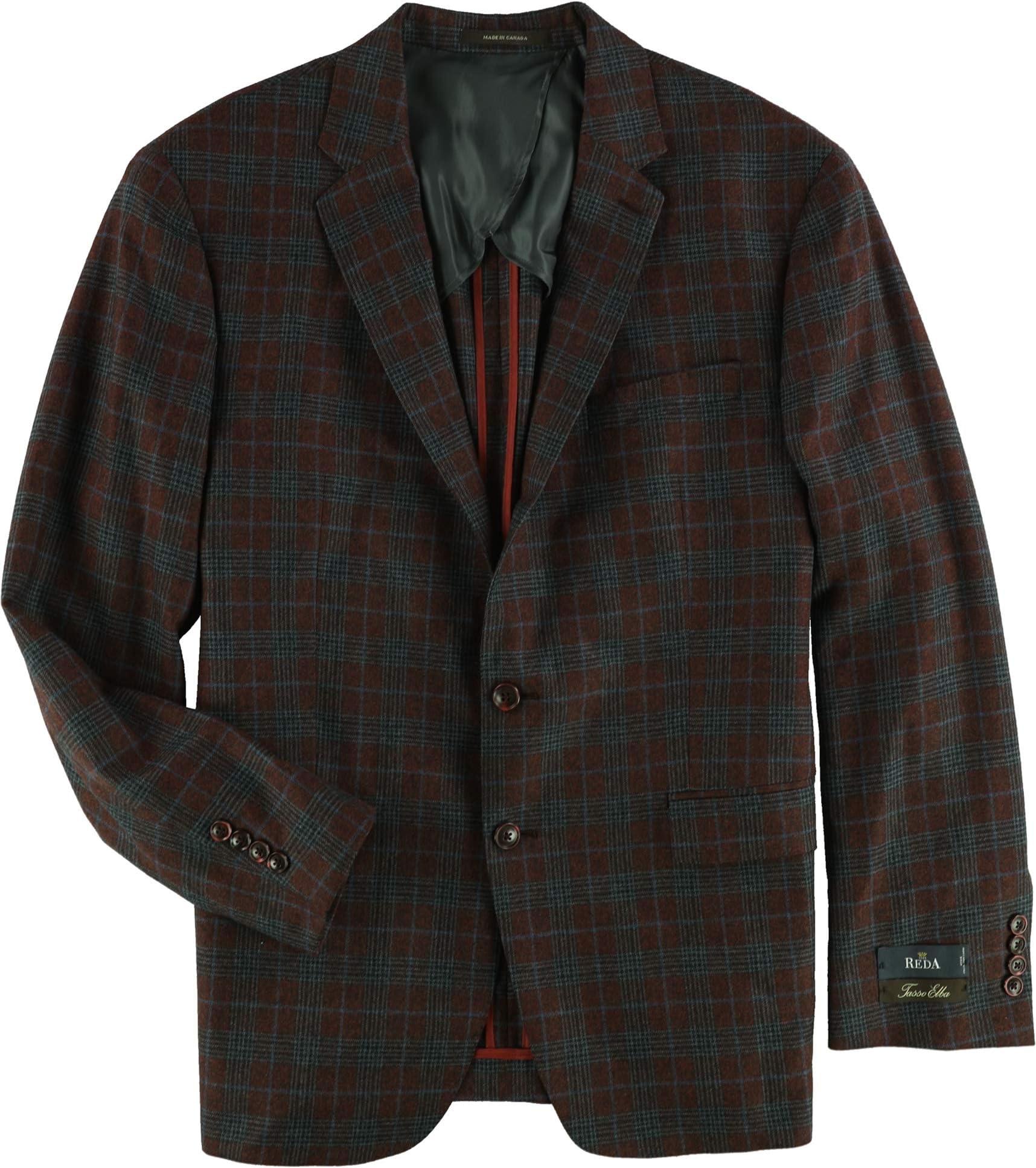 Tasso Elba Mens Plaid Two Button Blazer Jacket