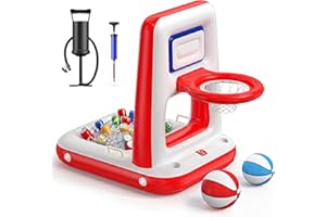 QPAU Pool Basketball Hoop with Built-in Cooler, 42" Heavy Duty Poolside & Floating Basketball Hoop for Inground and Above Gro