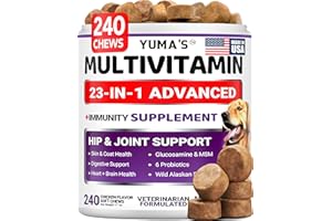 YUMA'S Dog Multivitamin Chewable with Glucosamine - 240 Treats - Dog Vitamins and Supplements - Senior & Puppy Multivitamin for Dogs - Hip & Joint Support - Immune Health, Skin, Heart, Digestion, Probiotics