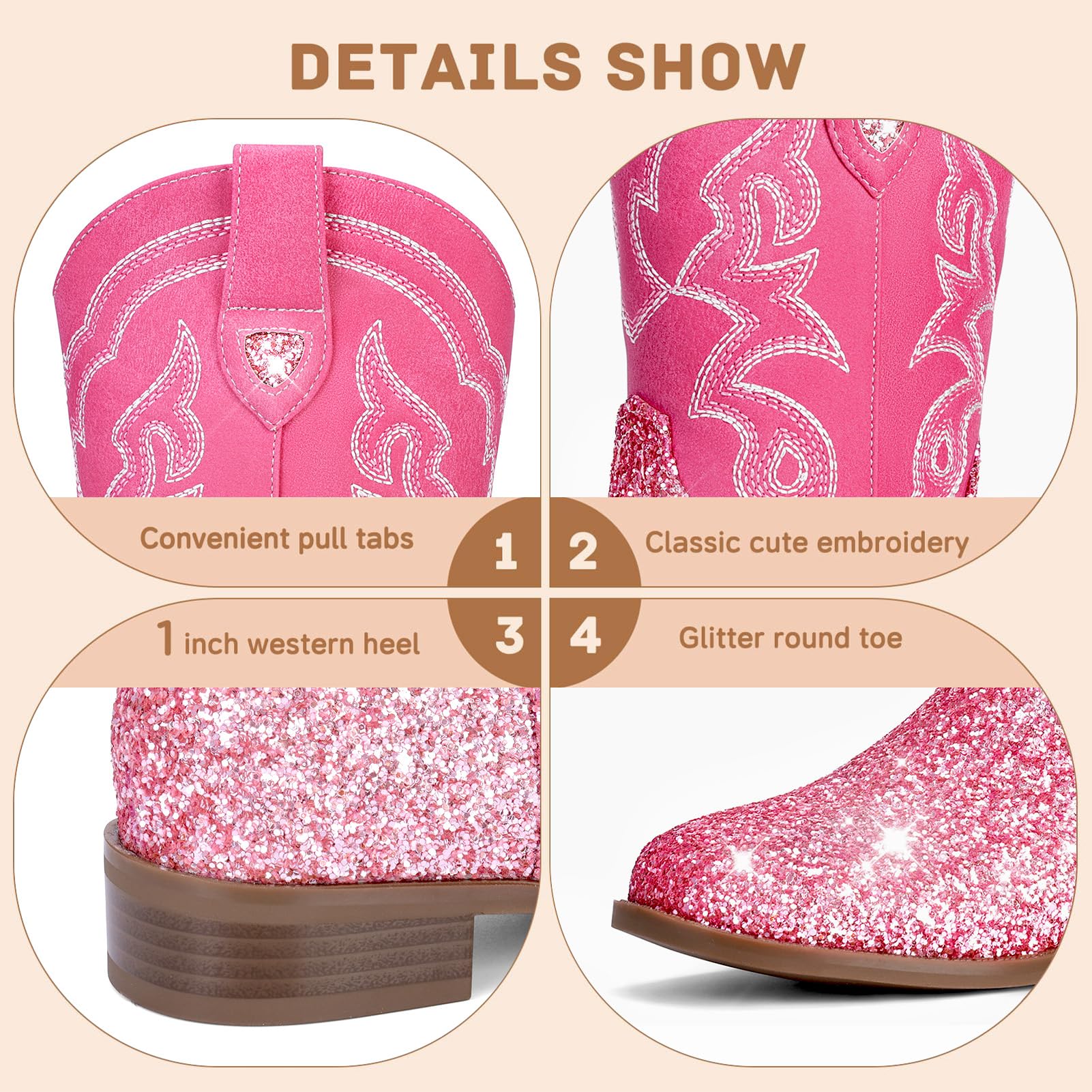 Choiran Toddler Girls Cowboy Boots - Cowgirl Western Boot for Kids Mid Calf Riding Shoes Little Kid/Big Kid