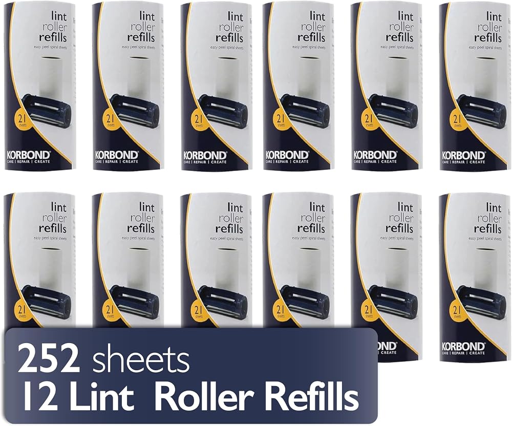 Korbond 12 Pack Lint Roller Refills 252 Sheets Pre-Cut Suitable for All Fabrics