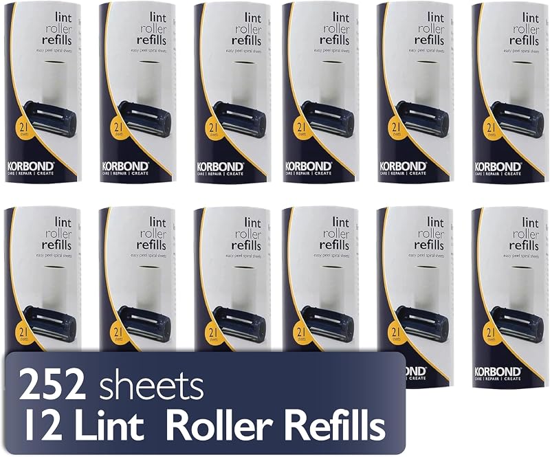 Korbond 12 Pack Lint Roller Refills 252 Sheets Pre-Cut Suitable for All Fabrics