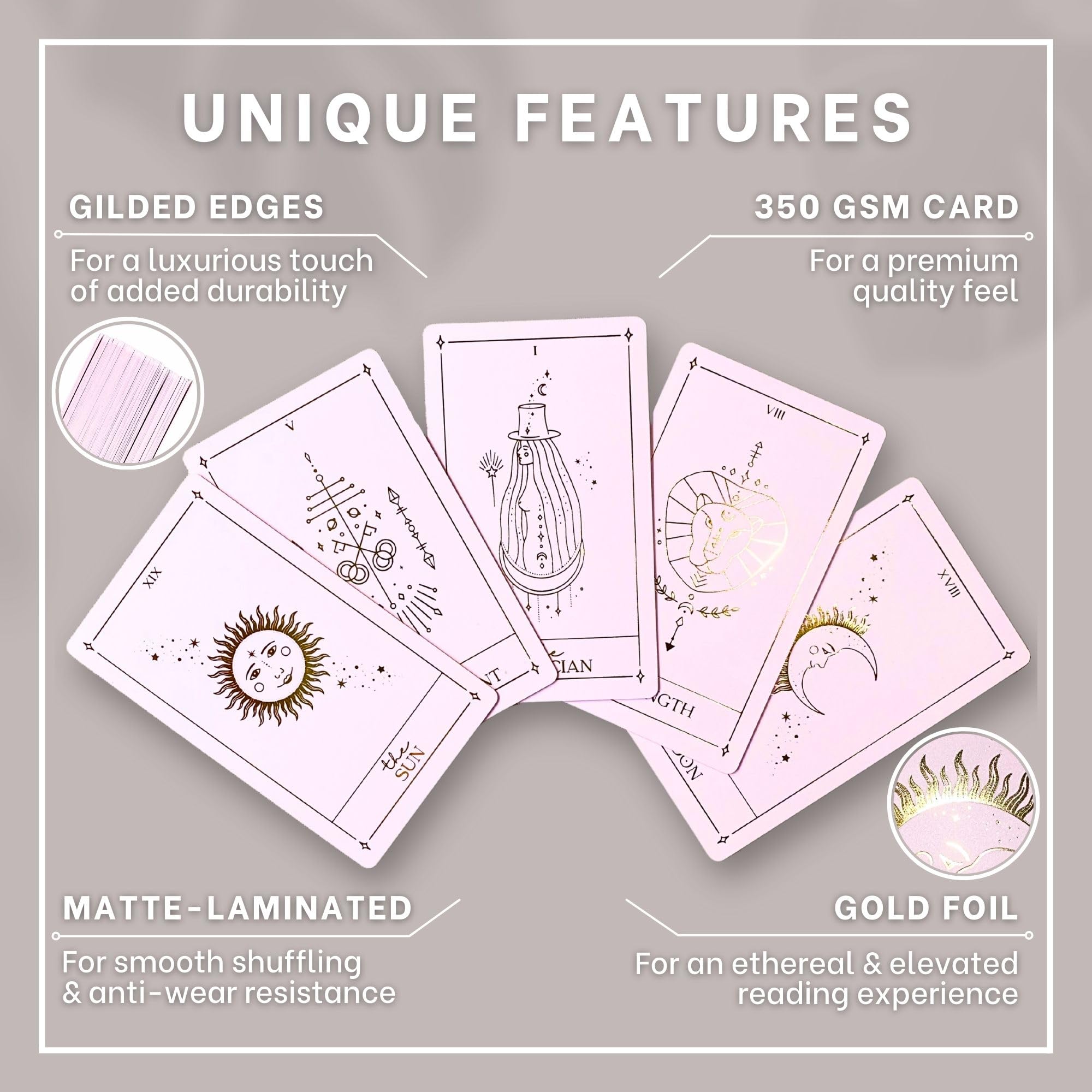 Soleia Original Tarot Card Deck with Guide Book & Box | 78 Gold Foil Tarot Cards for Beginners & Experts | Modern Rider Waite Tarot Deck | Tarot Gift for Adults | Pink Cards