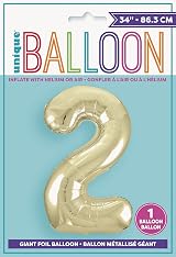 Unique Gold Number 2 Shaped Large Foil Balloon 86cm - 1 Piece view 3