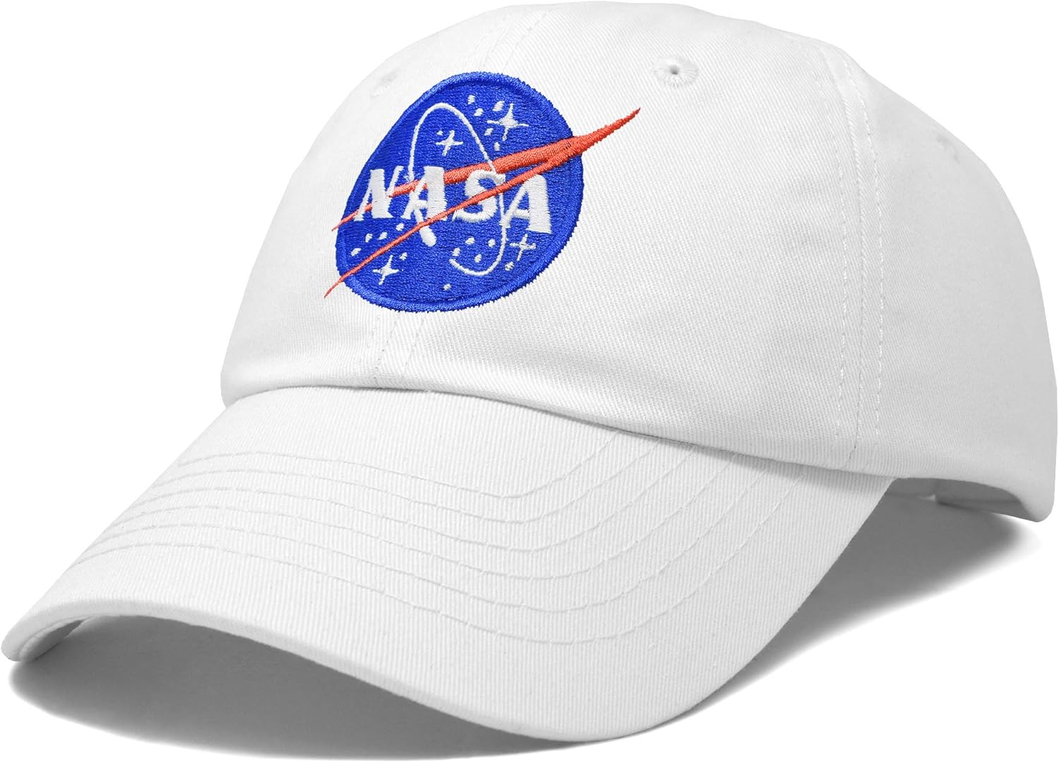 DALIX NASA Hat Soft Baseball Cap Embroidered Space Meatball Logo in White: Clothing