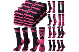 Jiuguva 60 Pairs Breast Cancer Awareness Crew Socks Bulk Pink out Day Ribbon Socks for Football Volleyball Sport Team Support