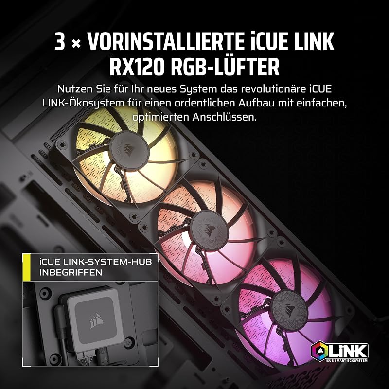 iCUE LINK 3500X RGB Mid-Tower ATX PC-Gehäuse - Gehärtetes Panorama-Glas - Umgekehrte Verbindung Motherboard-Kompatibel -3x CORSAIR iCUE LINK RX120 RGB-Lüfter Im Lieferumfang Enthalten -Schwarz