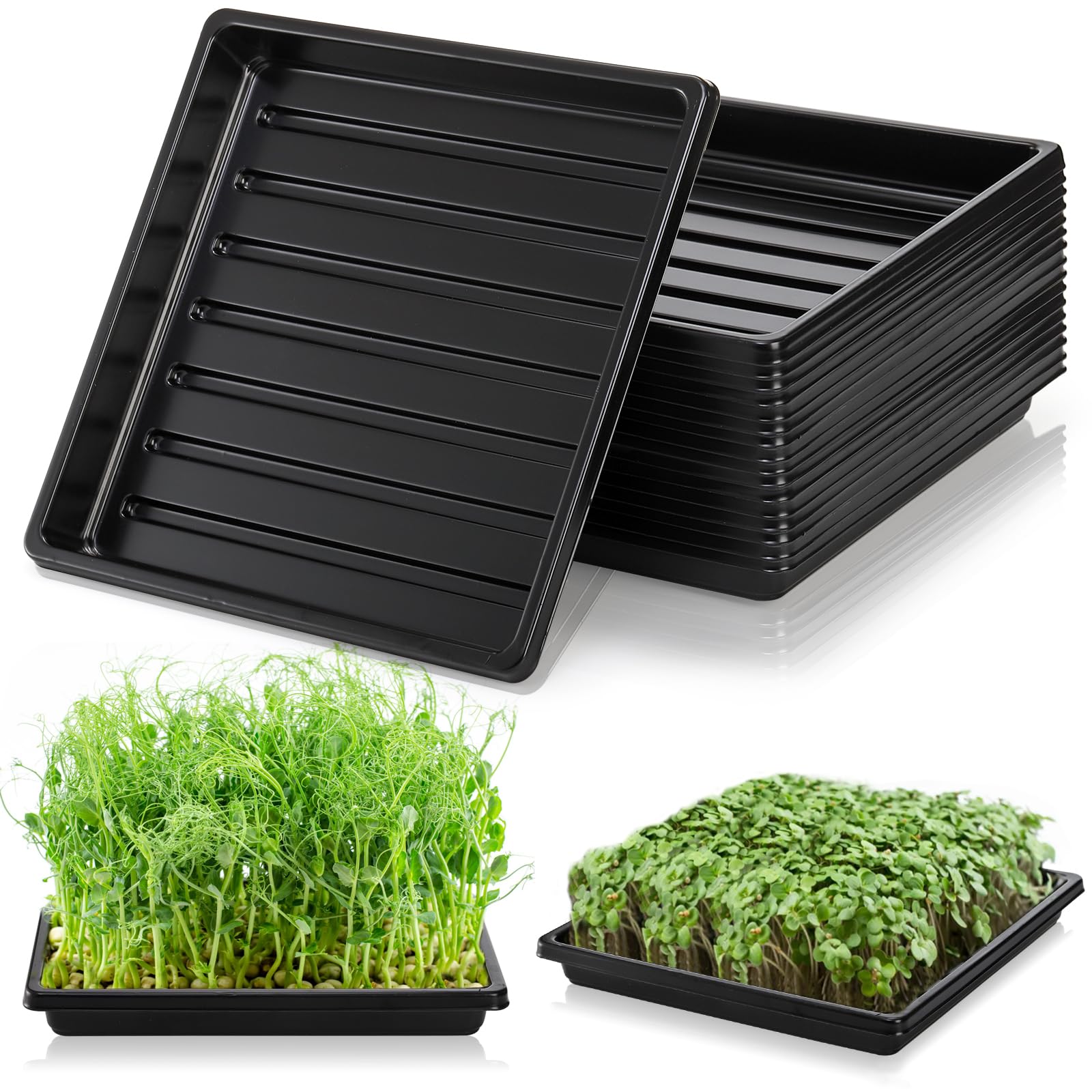 Photo 1 of Tlence 10 Pack Plastic Growing Trays, 10.6"x10.6" Garden Plant Growing Flats, Propagation Seedling Tray Without Drain Holes, Microgreens Seed Starter Tray for Greenhouse Wheatgrass Germination