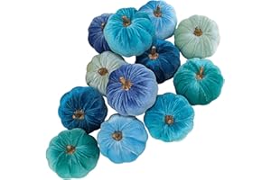 Winlyn 12 Pcs Assorted Small Faux Velvet Pumpkins Decorative Teal Blue Green Turquoise Fabric Pumpkins Foam Pumpkins 3" for Farmhouse Fall Wedding Halloween Thanksgiving Table Centerpiece Mantel Decor