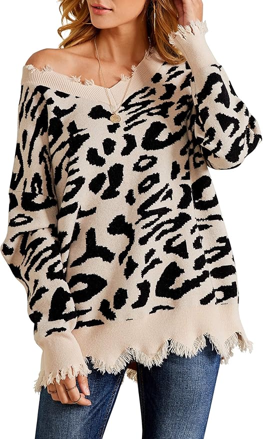 Foshow Womens Leopard Print Distressed 