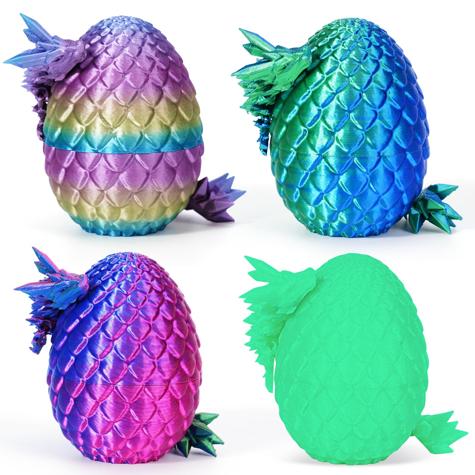 4PCS 3D Printed Dragon Eggs with Dragon Inside, Easter Dragon Eggs, Articulated Crystal Dragon, Mystery Dragon Egg Fidget Toy, 3D Printed Animals Set , Easter Gifts for Kids (Multicolor2-4pcs)