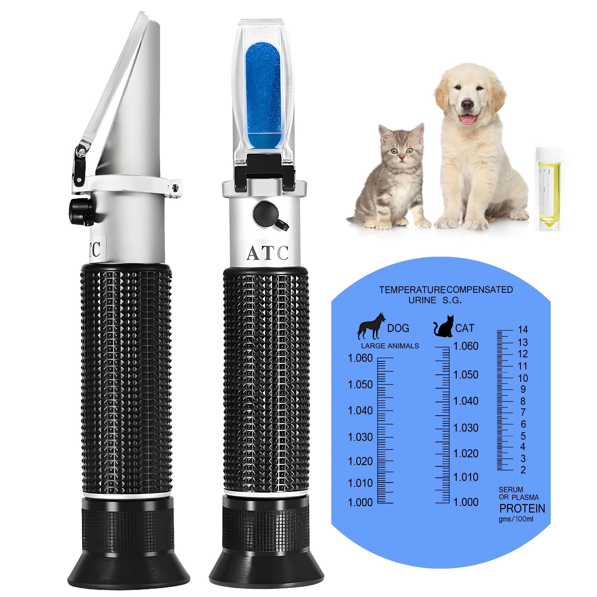 V·RESOURCING Pet Dog & Cat Refractometer, Pet Urine Specific Gravity (1.000~1.060) Clinical Refractometer with Serum or Plasma Protein Test (2~14 g/100ml) for Veterinary Cat,Dog, Pets