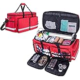 Trunab Emergency Medical Bag Empty with Compartment for Oxygen Tank(M2-M22), First Responder Trauma Bag with Reinforce Bottom Board for Sport Team, Community Volunteer, Red- Patented Design