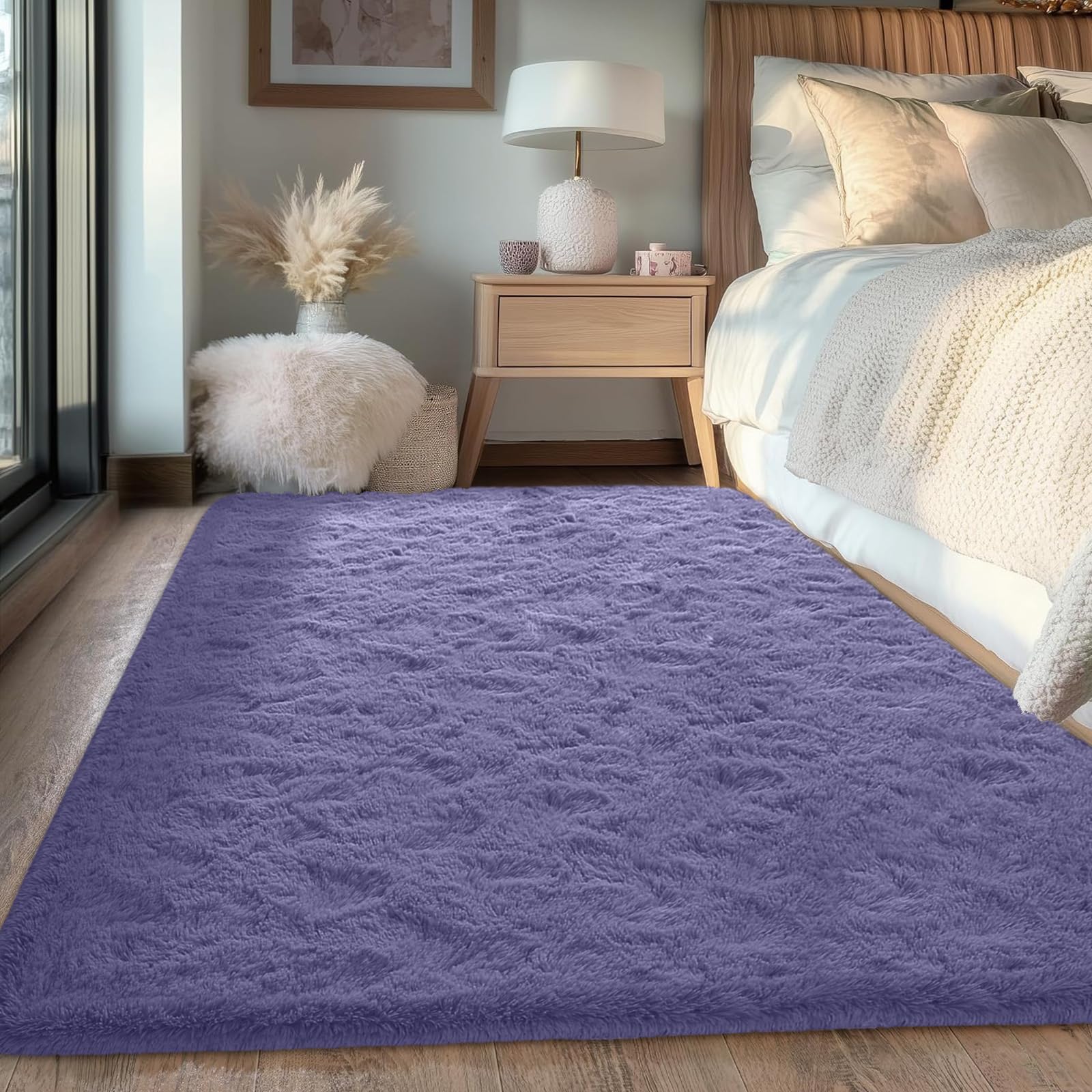 FVVRAX 120x180cm Grey Purple Shaggy Rug - Soft Fluffy Area Rug for Living Room & Bedroom, Non-Slip Plush Carpet for Kids, Nursery, Dorm, Machine Washable Large Floor Mat — image 1