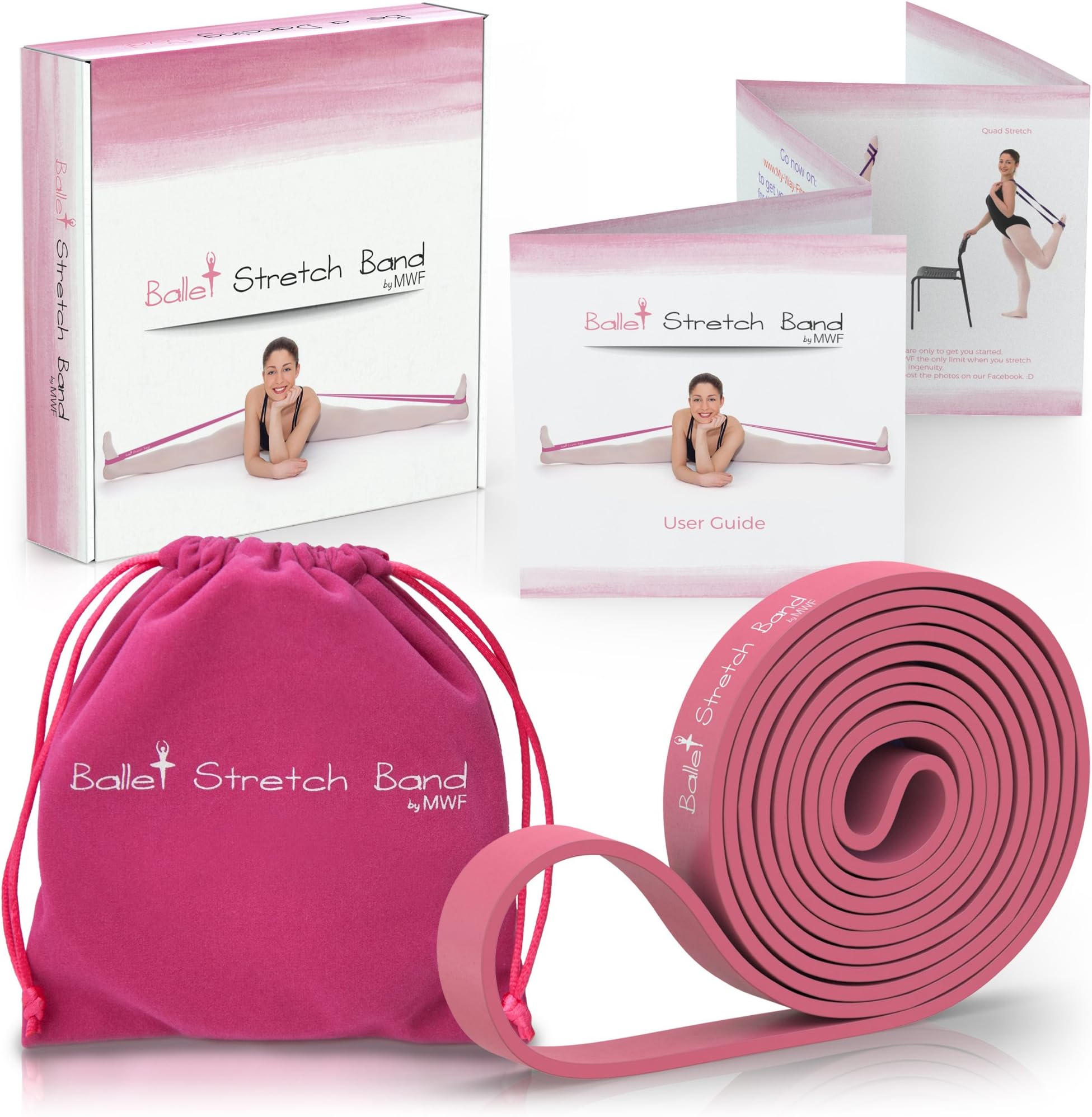 My Way Fitness Ballet Stretch Band by MWF - Perfect for Ballet, Dance, Gymnastics and Ice Skating - Premium Gift Box, Velvet Bag and Guide Included