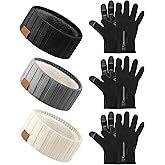 JaGely 6 Pieces Winter Headbands and Glove Set Warm Gift Fleece Lined Ear Muff Touchscreen Waterproof Running Glove Women Man
