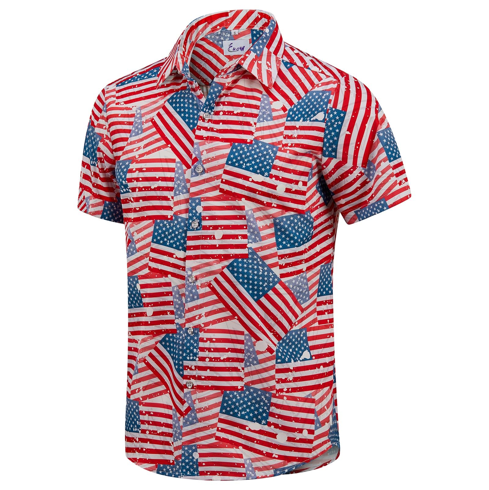 EUOW American Flag Button Down Patriotic Hawaiian Shirts for Men Short Sleeve USA 4th of July Shirts（American Flag-red,L Image