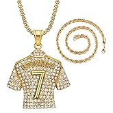 HAILIWEI Number 7 Soccer Jersey Pendant Necklace, No.7 Soccer Jersey Ball Necklace for Men Women Gold Silver Number Football Necklace Rock Football Player Charm Jewelry