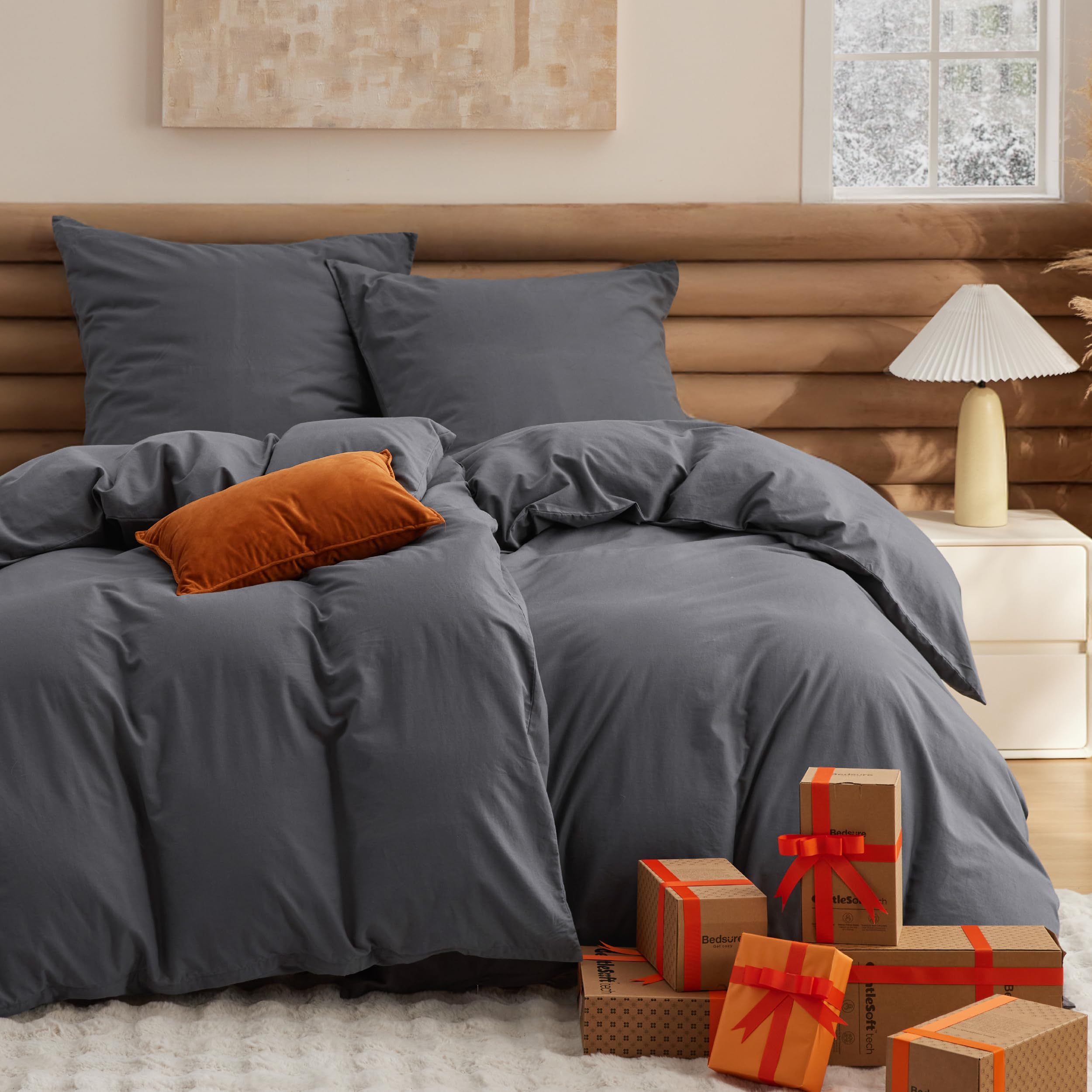 BEDSURE Bettwäsche 135x200 Baumwolle 4teilig - Anthrazit, 2 Kissen 80x80 cm 8