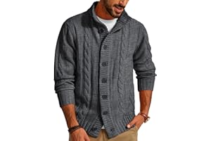 PJ PAUL JONES Men's Cardigan Sweaters Stand Collar Long Sleeve Cable Knit Button Down Sweater