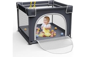 Grobeybees Playpen for Babies and Toddlers, Small Baby Playpen, 36"x36" Playpen, Baby Playard, Indoor & Outdoor Play Pen, Sturdy Safety Baby Play Yard with Soft Breathable Mesh (Grey)