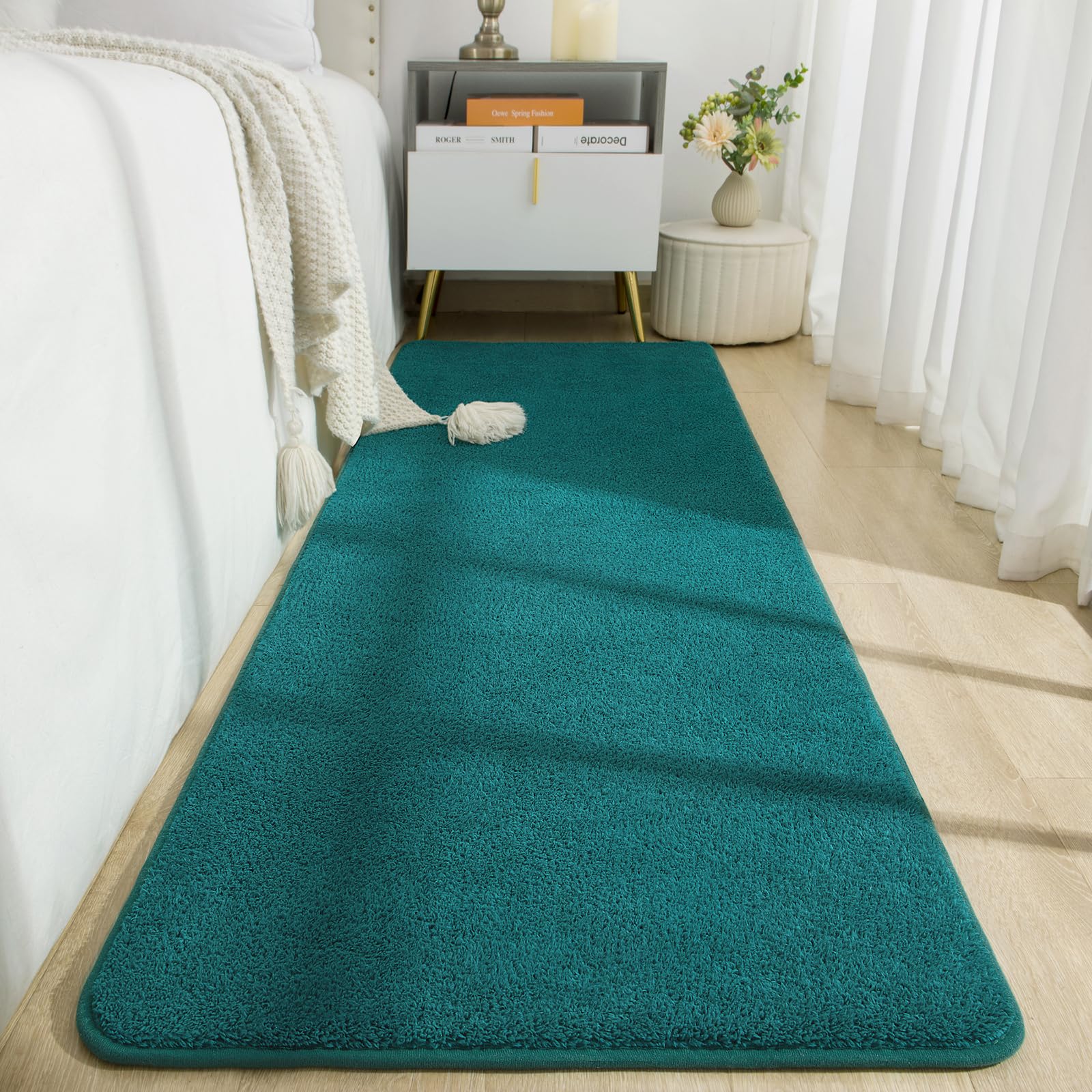 Photo 1 of B BENRON Soft Runner Rugs for Bedroom 2x6, Non Slip Runners for Hallway Kitchen Laundry Dorm Washable, Minimalist Low Pile Long Rugs for Boys Men Girls Kids, Teal Green