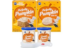 KABYTWO Pillsbury Holiday Bundle, 1 of each Perfectly Pumpkin Cake Mix, Pumpkin Cookie Mix, 2 Cream Cheese Frostings (Pack of 4) with By The Cup Spreader
