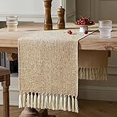 ZeeMart Beige Table Runners 72 Inches Long, Burlap Linen Style Rustic Farmhouse Table Runner, Boho Woven Dining Table Runner, 13x72 Inches, Oatmeal Beige