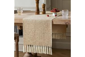 ZeeMart Beige Table Runners 108 Inches Long, Burlap Linen Style Rustic Farmhouse Table Runner, Long Boho Dining Table Runner,