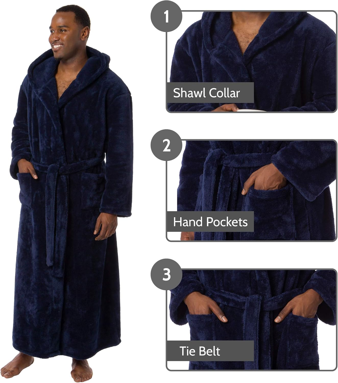 Ross Michaels Mens Luxury 400gsm Hooded Long Robe - Full Length Plush Big & Tall Bathrobe at  Men’s Clothing store