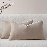 a moment Pack of 2 Decorative Chenille Throw Pillow Covers with Twill Cushion Covers for Sofa Living Room Couch Bed 12x20 Inch Beige