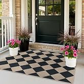 Rugalia Easy Jute Small Outdoor Patio Rug, 3x5 Black Checkered Entryway Rug Washable Modern Diamond Kitchen Rugs, Non-Slip Neutral Farmhouse Throw Carpet for Living Room Porch Backyard