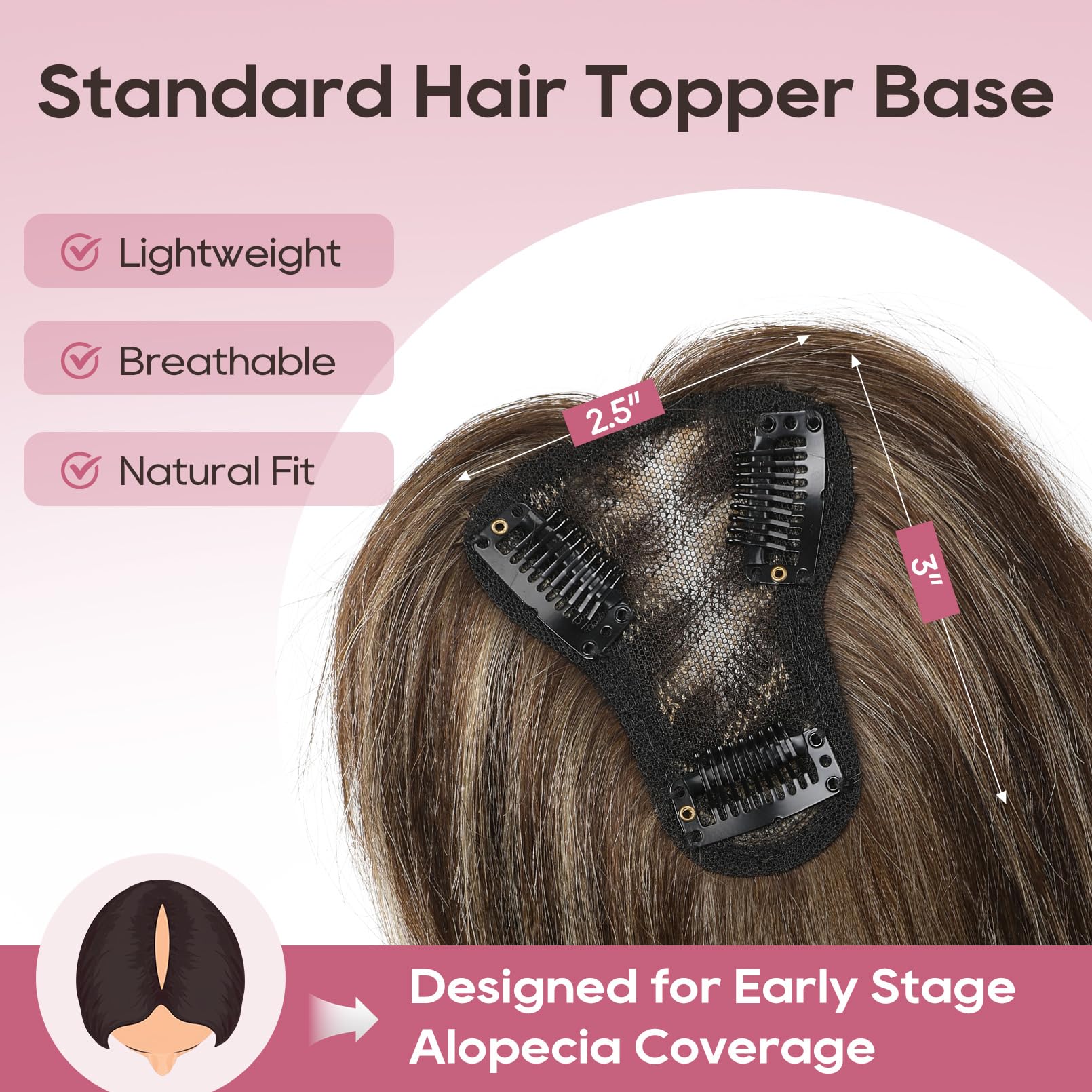 Condition photo showing New/Like New for reecho 10" real human hair topper for women with thinning hair, clip-in crown hairpiece for instant