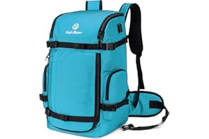 YCD-FLOCW Ski Boot Bag Backpack, 50L Large Capacity Water-Resistant Padded Ski Travel Bag & Snowboard Boot Bag for Ski Boots, Helmet, Goggles, Clothes, Gloves, Snowboard Gear (Cyan)