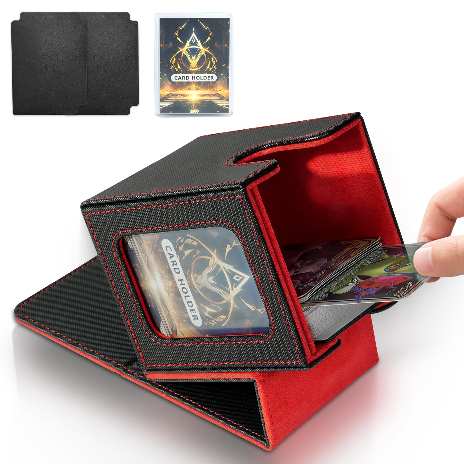 Jaffzora Card Deck Box for MTG Commander, Magnetic Card Display Case, TCG Card Storage Box, Holds 100 Double-Sleeved Cards, Black&Red — image 1