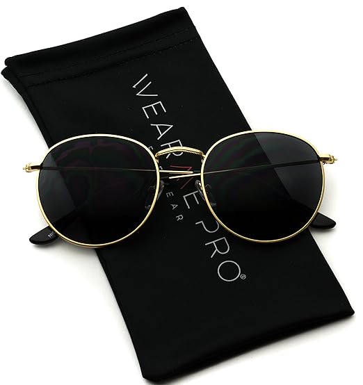 black round sunglasses gold frame