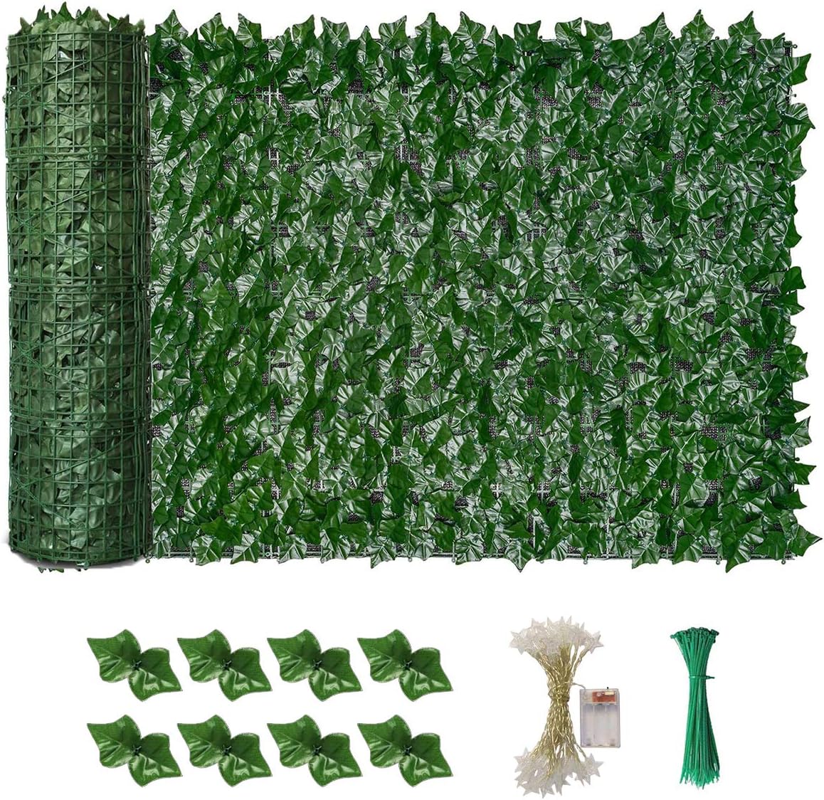 Vinclus Artificial Ivy Green Leaf Hedge Privacy Protection + LED Light