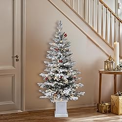 YITAHOME Potted Pre-Lit Flocked Arctic Fir Pencil