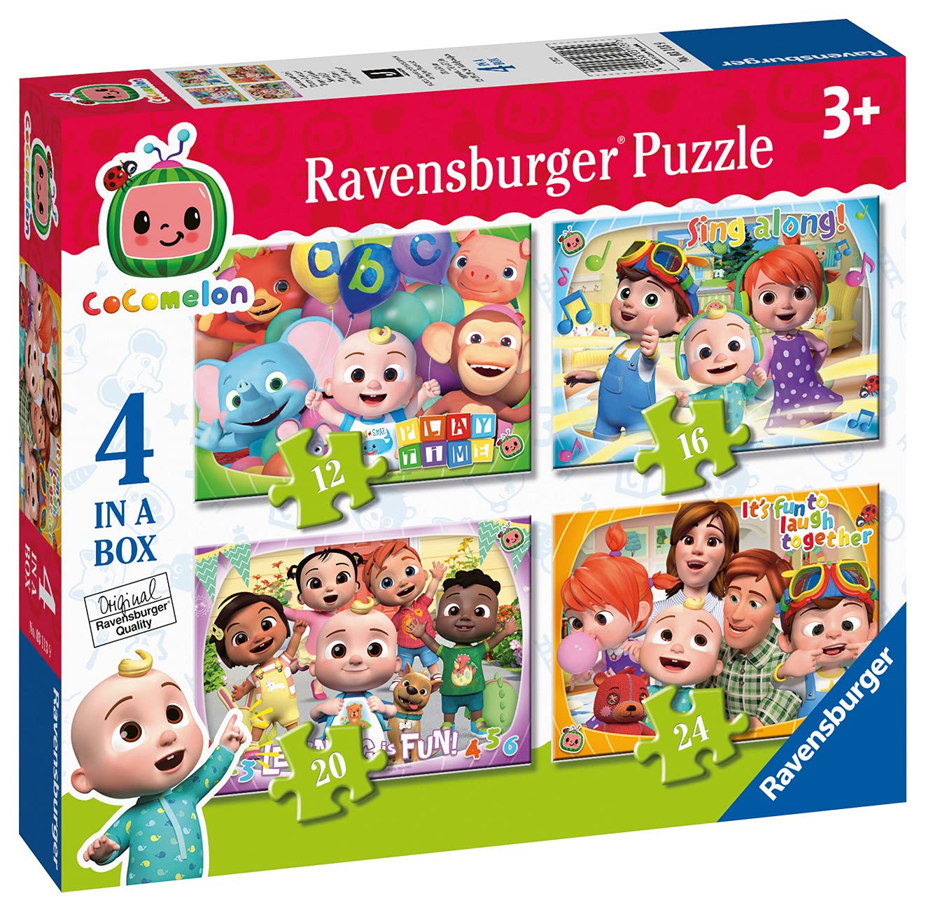 Ravensburger Cocomelon 4 in Box Jigsaw Puzzles for Kids Age 3 Years Up - 12, 16, 20 & 24 Pieces