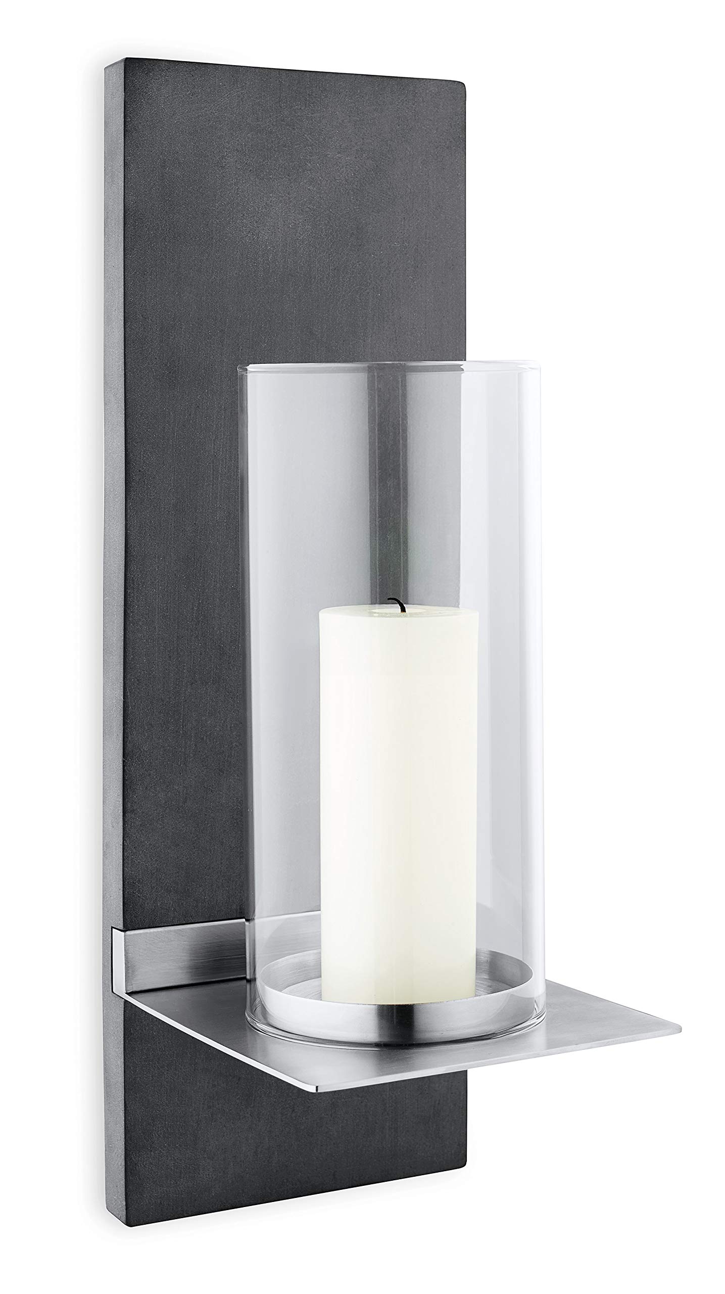 blomus Wall Holder w/Candle, sm, Metal, Grey, H 38 cm, W 13 cm, T 15 cm, Matte Stainless Steel