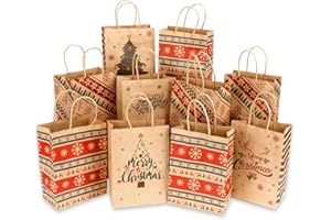 XiuSpark 24 Pcs Christmas Gift Bags,Small Reusable Christmas Bags for Gifts Holiday Xmas Kraft Paper Small Gift Bags Bulk with Handles,Assorted Goody Party Favor Wrapping Presents Bag (5.9x3.14x8.26)