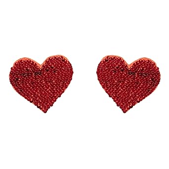 Bye Bra Herz Brustwarzenabdeckung, Wiederverwendbare Pasties selbstklebend, bequem, Brustblätter mit Pailletten in Rot, Einhe