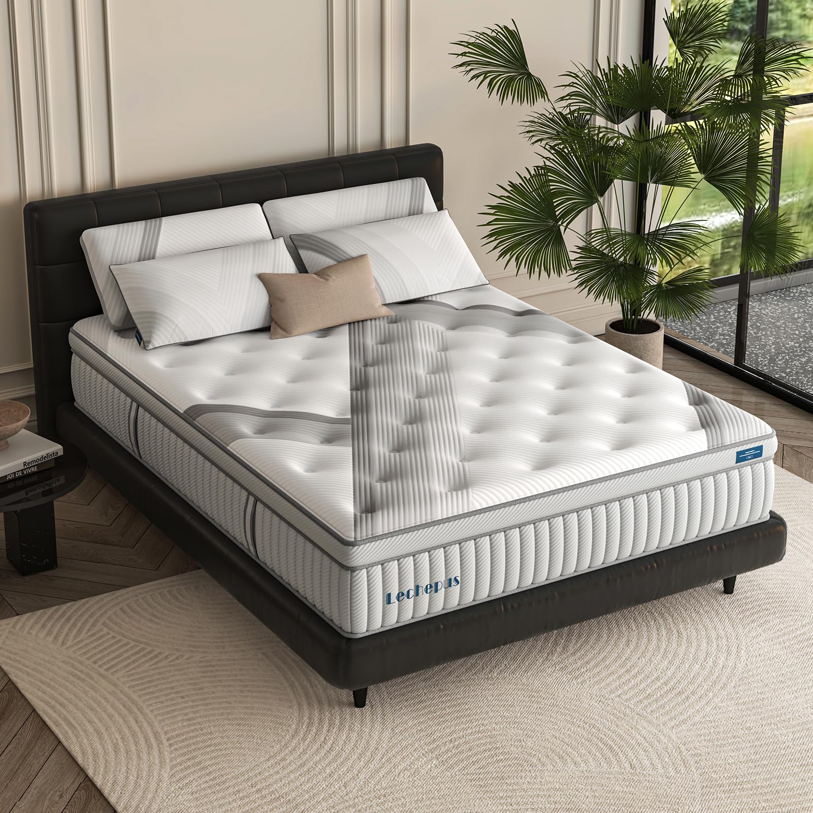 Photo 1 of Lechpeus Queen Mattress,14 Inch Medium Plush Hybrid Mattress in Box,MDI Soft Memory Foam & 7-Zone Pocket Springs,Motion Isolation& Back Pain Relief,Enhanced Support Queen Bed,None Fiberglass