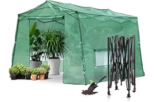 Joyside Walk-in Greenhouse 8.5 Ft x 7 Ft Pop-up Outdoor Green House Plant Gardening Canopy, Roll-up Zipper Entry Doors and 3 Large Roll-Up Side Windows with Garden Hand Shovel(Medium, Green)