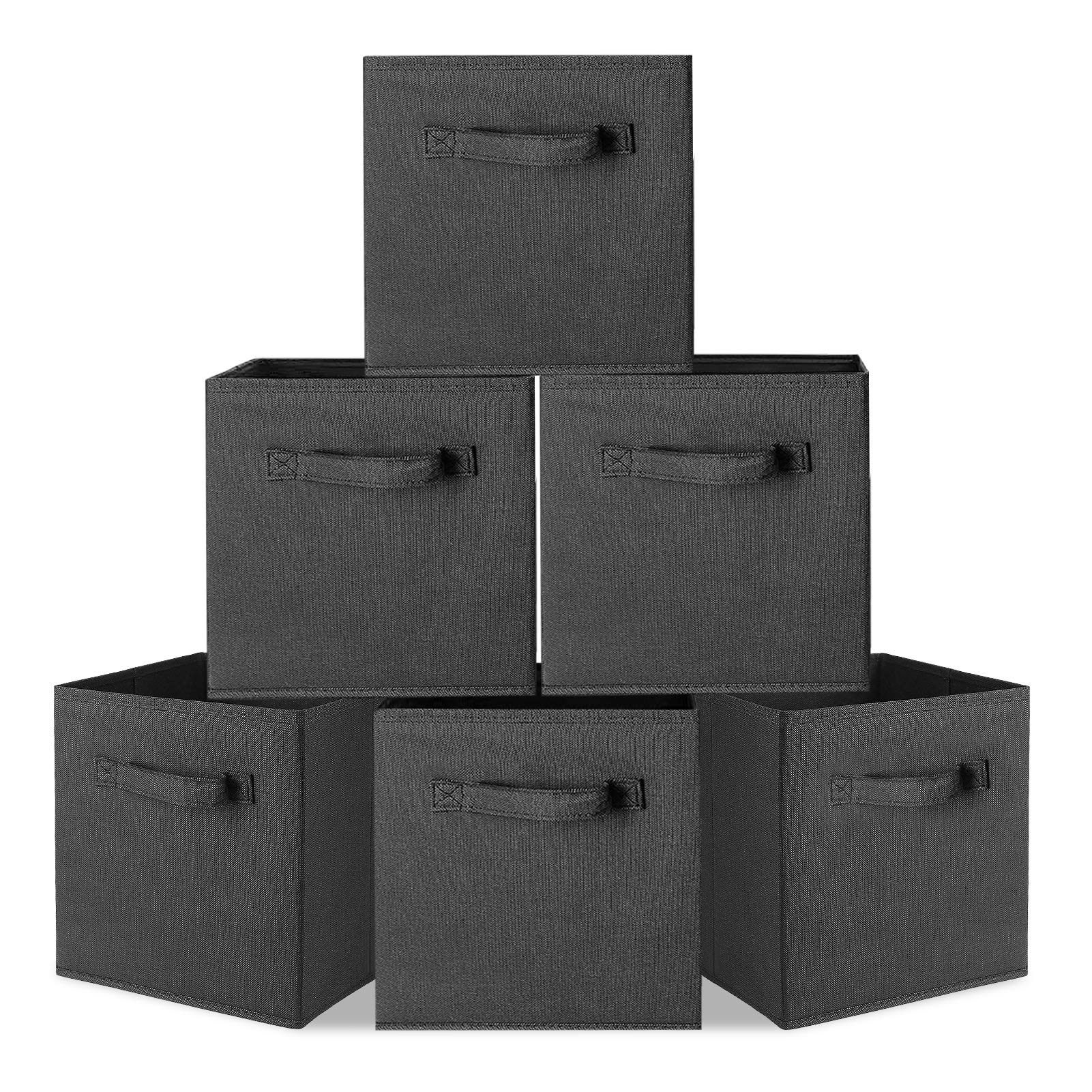 Greensen Foldable Fabric Storage Bins, Black, 6 Pack Cube Organizers with Handles for Office and Nursery, 27 x 26.2 x 27.7 cm